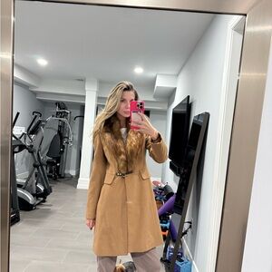 Ivanka Trump Tan Coat with Faux Fur Collar